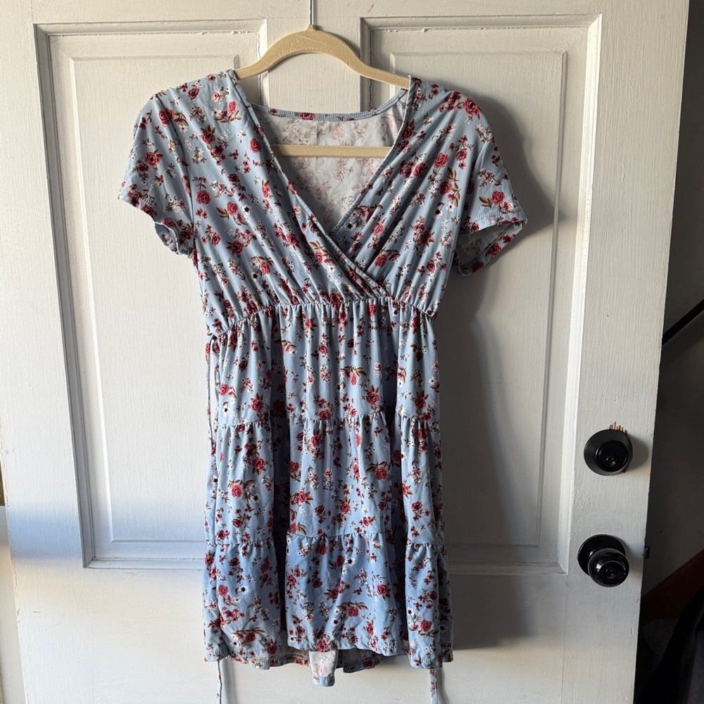 No Boundaries Floral Mini Dress in Blue and Red